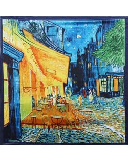 French Coffee Shop Oil Painting Theme 90*90 cm Artificial Silk Women Square Scarf - Blue