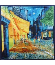 French Coffee Shop Oil Painting Theme 90*90 cm Artificial Silk Women Square Scarf - Blue