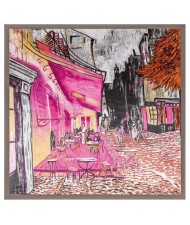 French Coffee Shop Oil Painting Theme 90*90 cm Artificial Silk Women Square Scarf - Gray