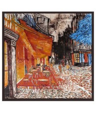 French Coffee Shop Oil Painting Theme 90*90 cm Artificial Silk Women Square Scarf - Brown