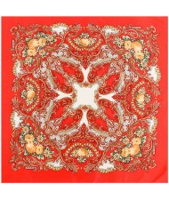 Folk Style Prosperous Roses Prints Design High Fashion Women Square Scarf - Red