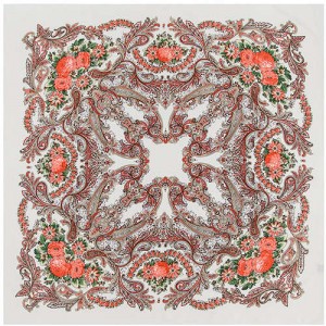 Folk Style Prosperous Roses Prints Design High Fashion Women Square Scarf - White