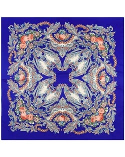 Folk Style Prosperous Roses Prints Design High Fashion Women Square Scarf - Royal Blue