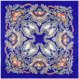 Folk Style Prosperous Roses Prints Design High Fashion Women Square Scarf - Royal Blue