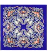 Folk Style Prosperous Roses Prints Design High Fashion Women Square Scarf - Royal Blue