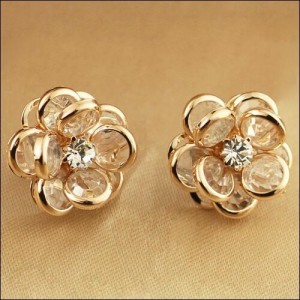 Austrian Crystal Inlaid Blossom Style Rose Gold Ear Studs