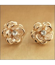 Austrian Crystal Inlaid Blossom Style Rose Gold Ear Studs