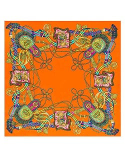 Royal Tassel Unique Design High Fashion Artificial Silk Square Women Scarf - Orange