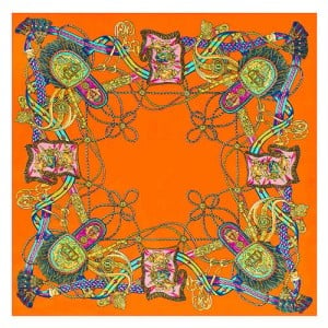 Royal Tassel Unique Design High Fashion Artificial Silk Square Women Scarf - Orange