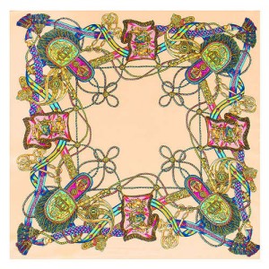 Royal Tassel Unique Design High Fashion Artificial Silk Square Women Scarf - Champagne