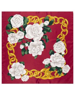 Gold Chain Prosperous Roses Embellished Classic Design Fashion Women Square Scarf - Wine Red