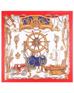 Royal Fashion Rudder and Carriage Combo Design Artificial Silk Square Women Scarf - Red