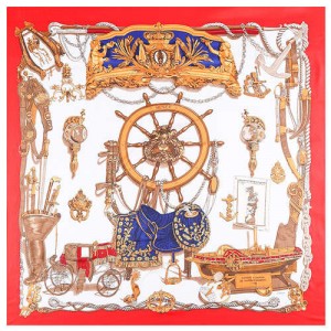 Royal Fashion Rudder and Carriage Combo Design Artificial Silk Square Women Scarf - Red