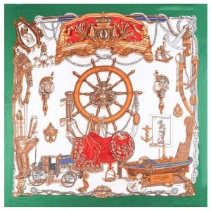 Royal Fashion Rudder and Carriage Combo Design Artificial Silk Square Women Scarf - Green