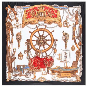 Royal Fashion Rudder and Carriage Combo Design Artificial Silk Square Women Scarf - Black