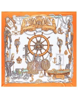 Royal Fashion Rudder and Carriage Combo Design Artificial Silk Square Women Scarf - Orange