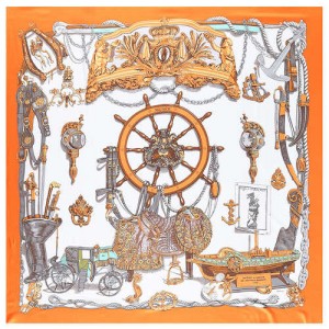 Royal Fashion Rudder and Carriage Combo Design Artificial Silk Square Women Scarf - Orange