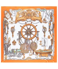 Royal Fashion Rudder and Carriage Combo Design Artificial Silk Square Women Scarf - Orange