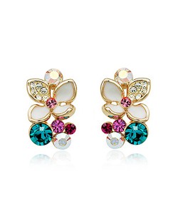 Floral Design Austrian Crystal Inlaid Rose Gold Ear Studs