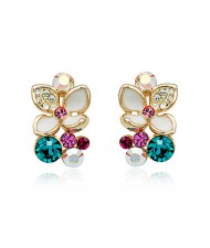 Floral Design Austrian Crystal Inlaid Rose Gold Ear Studs