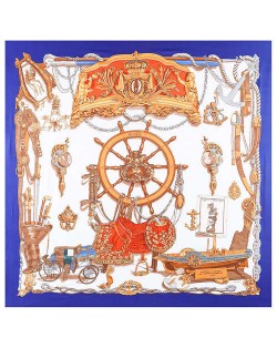 Royal Fashion Rudder and Carriage Combo Design Artificial Silk Square Women Scarf - Royal Blue