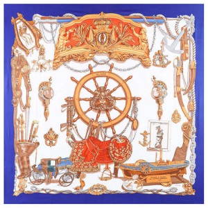 Royal Fashion Rudder and Carriage Combo Design Artificial Silk Square Women Scarf - Royal Blue