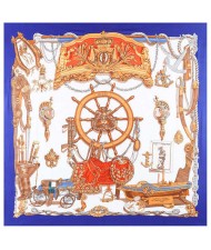 Royal Fashion Rudder and Carriage Combo Design Artificial Silk Square Women Scarf - Royal Blue