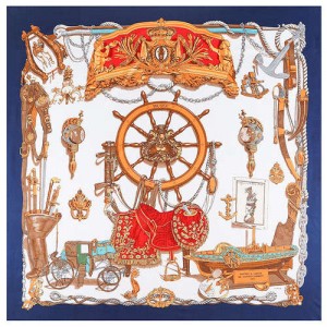Royal Fashion Rudder and Carriage Combo Design Artificial Silk Square Women Scarf - Ink Blue