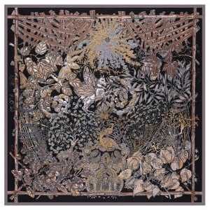 Forest and Animals Artistic Design High Fashion 130*130 cm Artificial Silk Square Women Scarf - Black