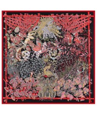 Forest and Animals Artistic Design High Fashion 130*130 cm Artificial Silk Square Women Scarf - Wine Red