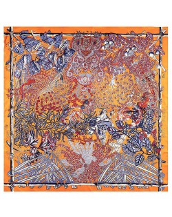 Forest and Animals Artistic Design High Fashion 130*130 cm Artificial Silk Square Women Scarf - Orange