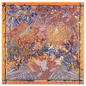 Forest and Animals Artistic Design High Fashion 130*130 cm Artificial Silk Square Women Scarf - Orange
