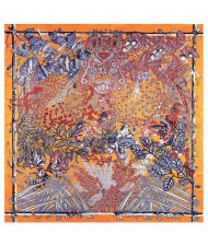Forest and Animals Artistic Design High Fashion 130*130 cm Artificial Silk Square Women Scarf - Orange