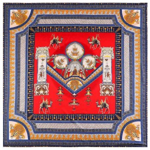 Vintage Court Style Camel Pattern Women Artificial Silk Square Scarf - Red