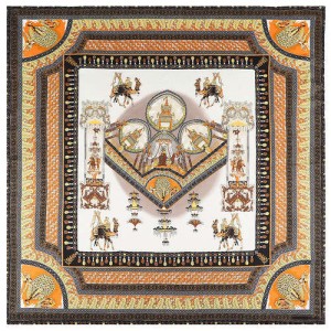 Vintage Court Style Camel Pattern Women Artificial Silk Square Scarf - White