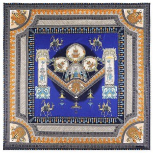 Vintage Court Style Camel Pattern Women Artificial Silk Square Scarf - Royal Blue