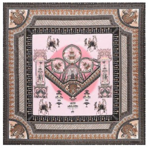 Vintage Court Style Camel Pattern Women Artificial Silk Square Scarf - Pink