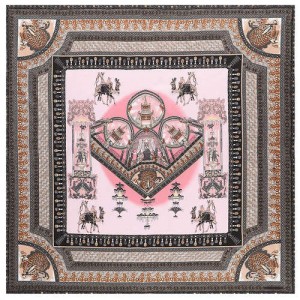 Vintage Court Style Camel Pattern Women Artificial Silk Square Scarf - Pink
