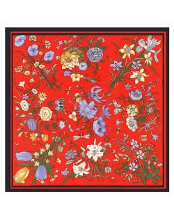 Assorted Prosperous Floral Pattern Fashion Design 130*130 cm Artificial Silk Square Women Scarf - Red