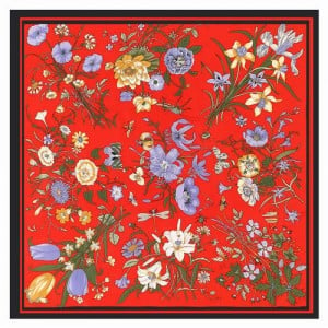 Assorted Prosperous Floral Pattern Fashion Design 130*130 cm Artificial Silk Square Women Scarf - Red