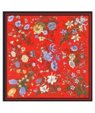 Assorted Prosperous Floral Pattern Fashion Design 130*130 cm Artificial Silk Square Women Scarf - Red