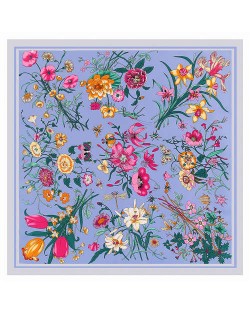 Assorted Prosperous Floral Pattern Fashion Design 130*130 cm Artificial Silk Square Women Scarf - Blue