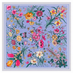 Assorted Prosperous Floral Pattern Fashion Design 130*130 cm Artificial Silk Square Women Scarf - Blue