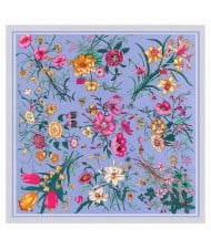 Assorted Prosperous Floral Pattern Fashion Design 130*130 cm Artificial Silk Square Women Scarf - Blue