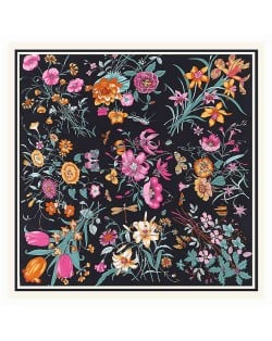 Assorted Prosperous Floral Pattern Fashion Design 130*130 cm Artificial Silk Square Women Scarf - Black