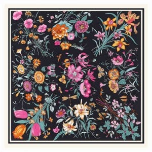 Assorted Prosperous Floral Pattern Fashion Design 130*130 cm Artificial Silk Square Women Scarf - Black