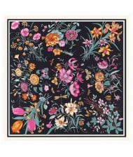 Assorted Prosperous Floral Pattern Fashion Design 130*130 cm Artificial Silk Square Women Scarf - Black