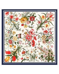 Assorted Prosperous Floral Pattern Fashion Design 130*130 cm Artificial Silk Square Women Scarf - White