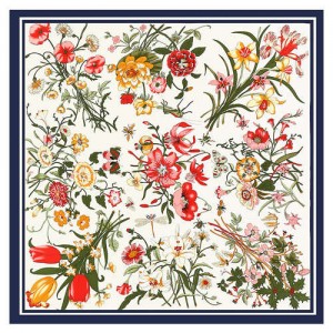 Assorted Prosperous Floral Pattern Fashion Design 130*130 cm Artificial Silk Square Women Scarf - White