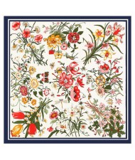 Assorted Prosperous Floral Pattern Fashion Design 130*130 cm Artificial Silk Square Women Scarf - White